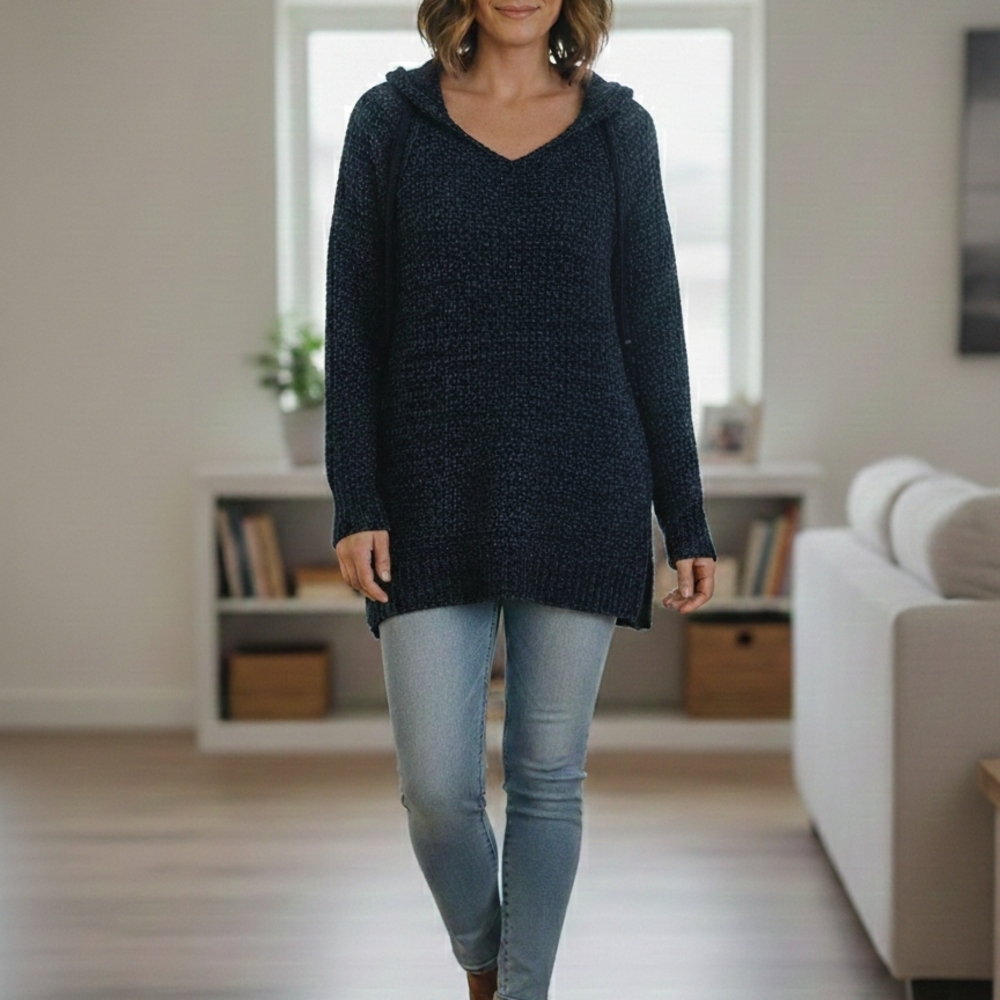 Elegant V-Neck Navy Sweater